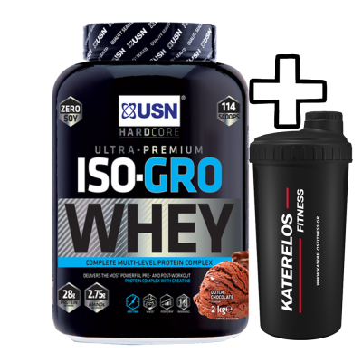 USN Iso Gro Whey 2000g + () Katerelos Fitness Shaker 700ml