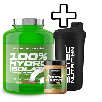 Scitec Nutrition 100% Hydro Isolate 2000g + Scitec Nutrition Peanut Butter 400g + Shaker 700ml