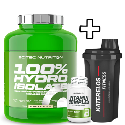 Scitec Nutrition 100% Hydro Isolate 2000g + () Vitamin Complex 60 Caps + Katerelos Fitness Shaker 700ml