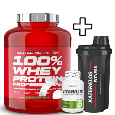 Scitec Nutrition 100% Whey Protein Professional 2350g + () BioTech USA Vitabolic 30 Tabs + Katerelos Fitness Shaker 700ml
