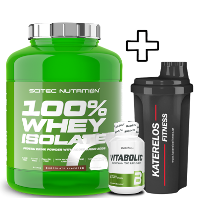 Scitec Nutrition 100% Whey Isolate 2000g + () BioTech USA Vitabolic 30 Tabs + Katerelos Fitness Shaker 700ml