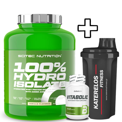 Scitec Nutrition 100% Hydro Isolate 2000g + () BioTech USA Vitabolic 30 Tabs + Katerelos Fitness Shaker 700ml